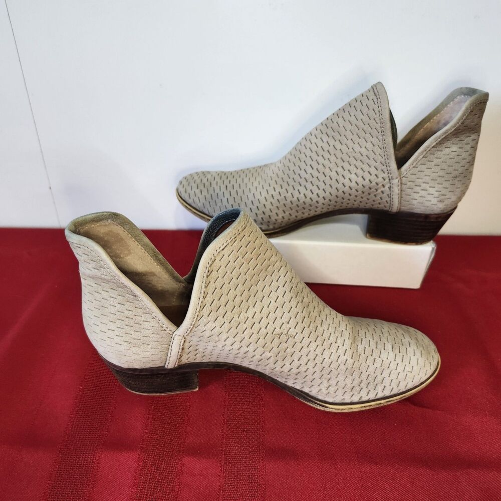 Lucky Brand Baley Perforated Suede Ankle Booties Taupe Brindle Women's Size 7.5